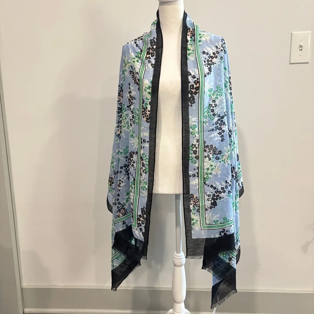 Talbots Womens Scarf Shawl Floral Cotton Linen Blend Cottagecore Preppy 21259